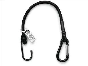 Black bungee cord with hook and carabiner