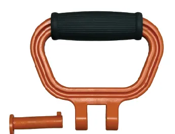 Orange handle with its locking peg removed and set beside it